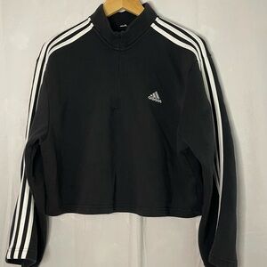Adidas Womens Cropped Half Zip Hoodie Pullover Sweatshirt Wide Sleeve black